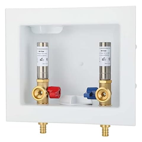 Lidertik Washing Machine Outlet Box PEX with Hammer Arrestors and Center Drain, Inlet 1/2 inch Crimp Barb PEX 1807 x Outlet 3/4 inch Male Thread, Absorb Shock And Reduce Noise Cover
