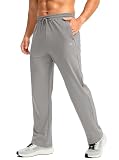 Pudolla Men's Fleece Lined Sweatpants with Zipper Pockets Winter Warm Water Resistant Athletic Pants for Workout Running(Light Grey Large)