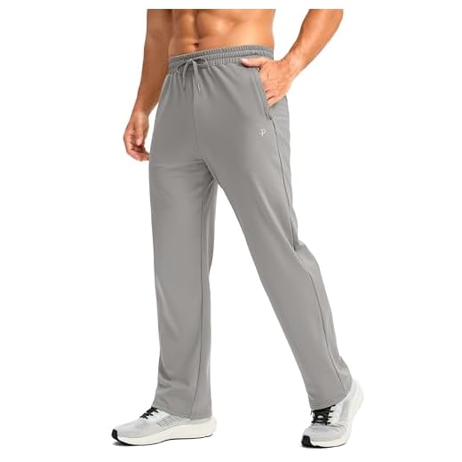 Pudolla Men's Fleece Lined Sweatpants with Zipper Pockets Winter Warm Water Resistant Athletic Pants for Workout Running(Light Grey Large)