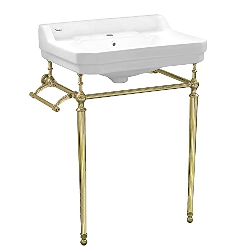 Hot Deals Whitehaus Collection WHV024-L33-1H-B Console Sink, White/Polished Brass