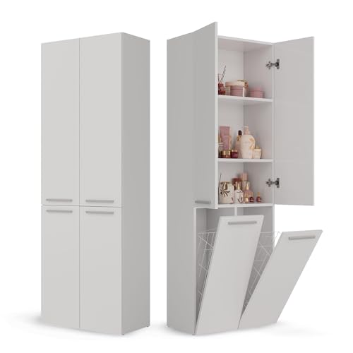 CDF Badezimmerschrank Bad Schrank Mit Wäschekorb Weiß Badschrank...