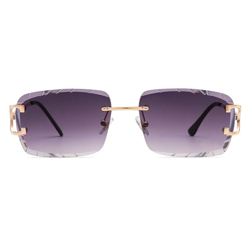 Image of Hycredi Rimless Rectangle Sunglasses for Men /Women- Frameless Square Trendy Shade - Diamond Cutting Eyewear