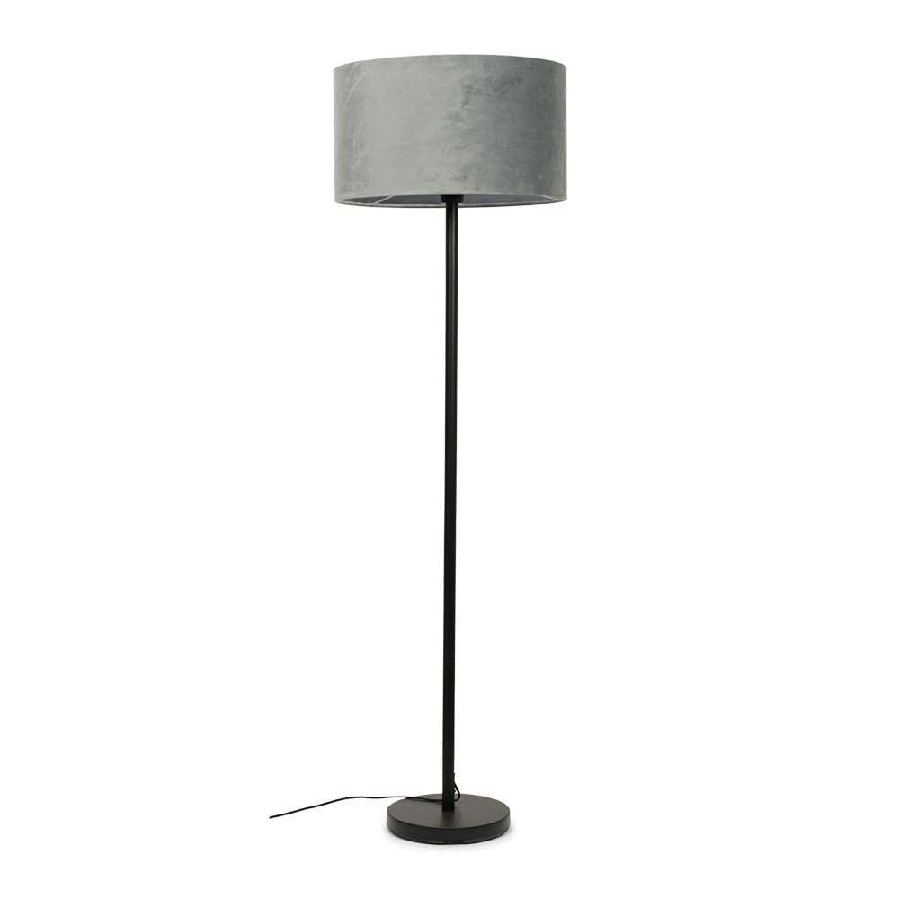 Valuelights Grey | Modern Standard Floor Lamp In A Black Metal Finish With A Velvet Drum Shade | Floor Lamps, Home Décor & Improvement Essential | Included Led Bulb