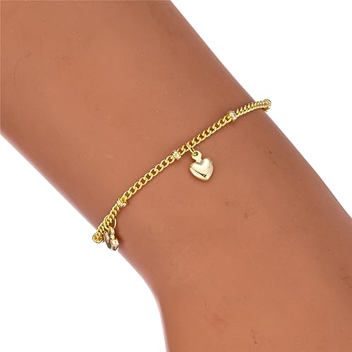 14K White Gold Plated Link Bracelet for Women Heart Star Round Beaded Charms Dainty Chain Simple Jewelry Gifts3