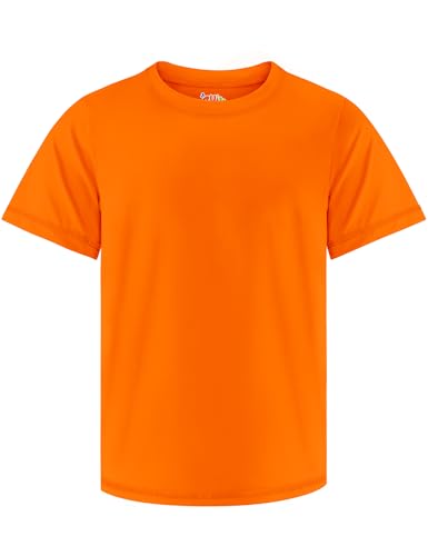 Boys Rash Guard Swim Shirt UPF 50+ Sun Shirts Short Sleeve Swimwear Quick Dry Fit Fishing Watersport Shirts for Kids Orange 9-10Y