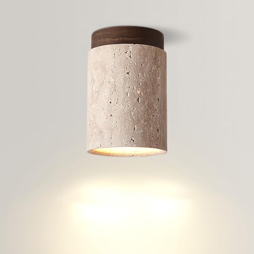 LIGINOK - Lámpara de techo empotrada en Travertino, cilíndrica, moderna, foco de decoración, lámpara de techo retro, lámpara de techo interior, para salón, café, pasillo, D11 x 16 cm de diámetro