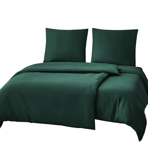 RUIKASI Bettwäsche 135x200 4teilig Grün - Dunkelgrün Mikrofaser Bettwäsche-Sets Oeko-TEX, 2 Bettbezüge 135x200cm + 2 Kissenbezüge 80x80cm mit Reißverschluss, Weich und Bügelfrei