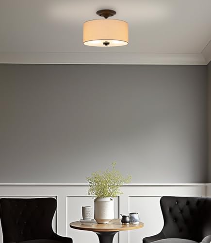 Image of Kira Home Addison 13 inch Modern Drum Semi Flush Mount Ceiling Light, 2-Light
