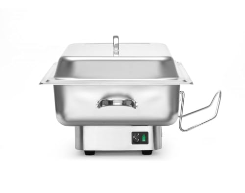 Foto von HENDI Chafing Dish, Pollina, elektrisch, mit GN1/1 Behälter, Deckelständer, Temperaturbereich: bis 85°C, Warmhaltebehälter, Buffetwärmer, 9L, 230V/900W, 587x440x(H) 273mm, Edelstahl