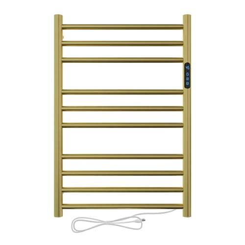 Kazalinda Toalheiro Térmico Elétrico Redondo Dourado Fosco com Timer, Aço Inox, Fio Lado Direito