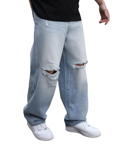 Men's Baggy Ripped Jeans Wide Leg Hip Hop Jeans Loose Fit Denim Pants Y2k Streetwear