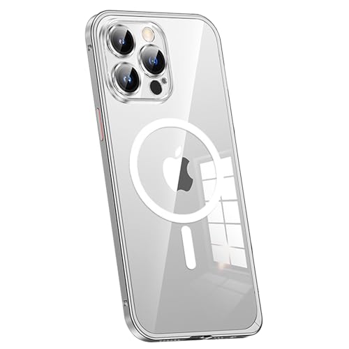 Coque iPhone 15 Pro fine pour le quotidien MagSafe transparente avec contour métal argent