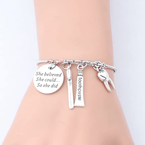 PLITI Dentist Bracelet Dental Hygienist DA DH Graduation Gift She Believed She Could So She Did Bangle for Dental Assistant4