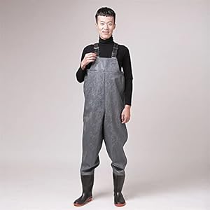 Waterdicht viswaadpak – Ultra dik en slijtvast vliegvissen steltlopers PLATTE VOET visserij steltlopers voor heren met laarzen, grijs