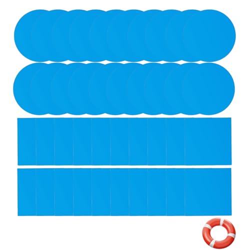 Opiniones de Sofás hinchables los mejores 5. 50 MALOUSUN Juego de 20 Parches de Piscina autoadhesivos, bajo el Agua, Juego de reparación de Piscina, PVC para Cama de Agua, sofás hinchables, Piscinas (azul-40 Unidades)