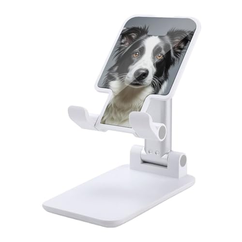 Support de téléphone portable Border Collie pliable et réglable blanc pour smartphone