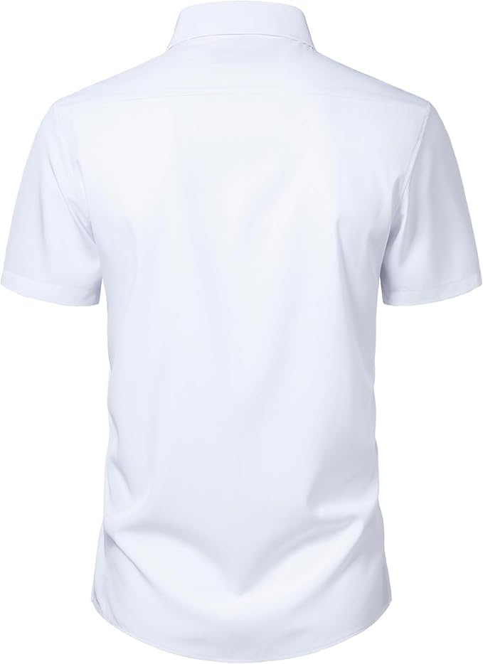 Mens Short Sleeve Dress Shirts Stretch Casual Button Down Shirts Solid Regular Fit Formal Shirt - Image 4