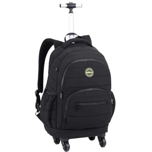 Mochila Masculina Juvenil Escolar com Rodinhas, Alça Telescópica, Bolsos Espaçosos, Material Reforçado, Compartimento Notebook (Preto)