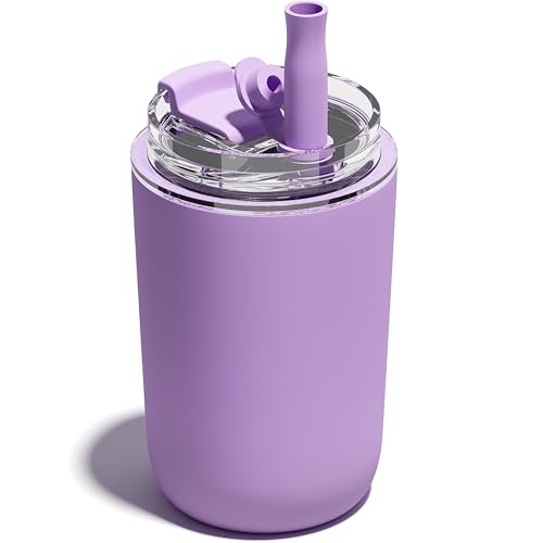 UIRZOTN 10 oz Insulated Coffee Tumblers, Travel Coffee Tumblers with Straw, Double-Wall Stainless Steel Tumbler, Leak Proof Tumbler, Reusable Cups with Lids for lced and Hot Drinks (Matte, Purple)
