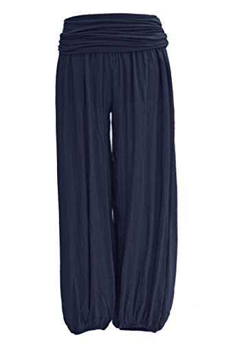 TEXTURE Ladies Women Italian Lagenlook Plain Viscose Boho Harem Ali Baba Trouser Pants Joggers One Size (Navy One Size)