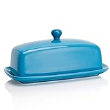 Sweese 307.107 Porcelain Butter Dish with Lid, Perfect for East West Coast Butter, Steel Blue