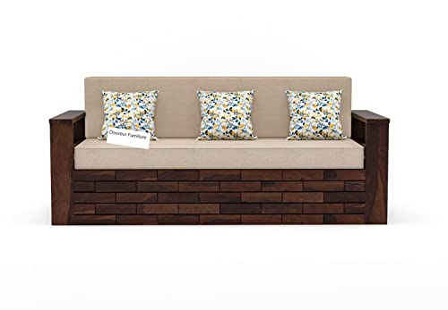 Image of Douceur Furnitures Solid Sheesham Wood 3 Seater Sofas | Three Seater Sofa Bed for Living Room, Hotels, Restaurant, Apartment | Wooden Sofa Bed