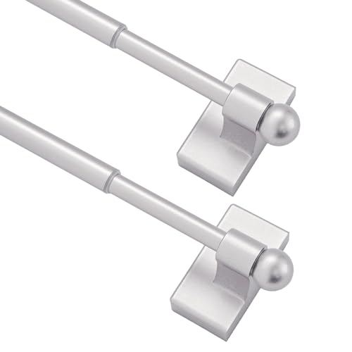Coquilles Barras de cortina magnéticas ajustables multiusos para puertas, ventanas, cajas de herramientas, 16-28 pulgadas, fácil instalación, paquete de 2, color plateado