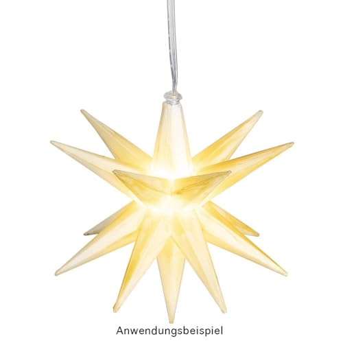 Ideen mit Herz LED-Stern | 3 Stück in Weiß | batteriebetrieben | Ø10cm | Timer-Funktion | Kabellänge: 1,5m | mit 16 Strahlen & 1 LED-Licht in Warmweiß | Deko zu Weihnachten