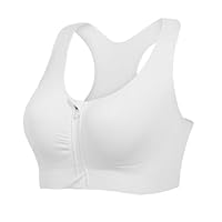 Lemef Front Zipper Sports Bras High Impack Post Op Compression Bras for Women Post Surgery Wireless Racerback Yoga Bra White S