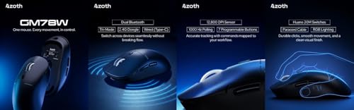 Image of AZOTH GM78W Wireless Gaming Mouse, 7-Button RGB Trimode Mouse with 12800 DPI, 2.4G /Bluetooth /Wired, Optical Sensor, Macro Software, 1000Hz Polling Rate, Lightweight Design for Laptop PC /Desktop