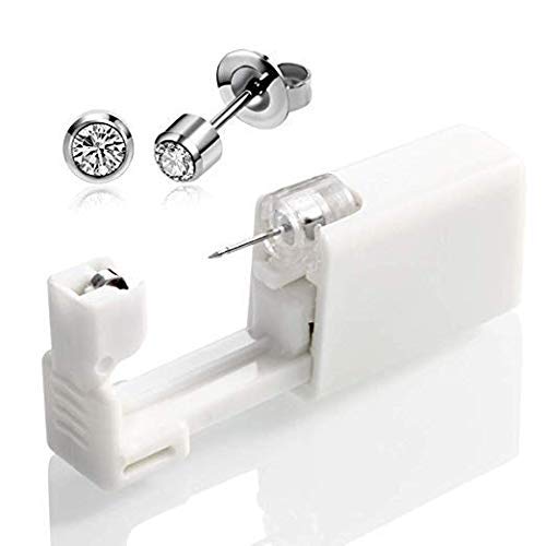 Disposable Sterile Ear Nose Piercing Kit Tool Stud Safety Portable Ear Piercing Kit (Silver White)