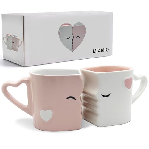 MIAMIO Assortiment de 2 tasses à café s’embrassant en céramique avec coffret cadeau Rose