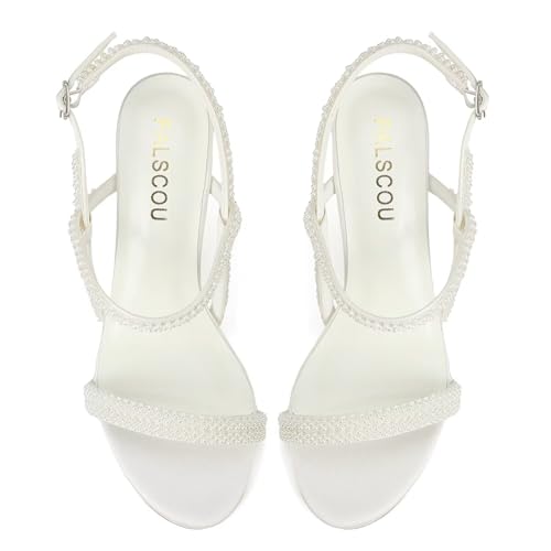 Women's Heeled Sandals Pearl Wedding Shoes for Bride Open Toe Bridal Shoe Strappy Wedding Heels2