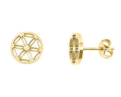 Nuoli Boucles d'oreilles fleur de vie pour femme (45 + 5 cm réglable) Boucles d'oreilles Fleur de vie pour femmes et filles en acier inoxydable, 9 mm, Acier...