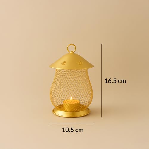 Image of MARKET 99 Metal Hanging Tealight Holder | Elegant Home Decor for Diwali, Christmas, Birthday, and Wedding | Decorative Candle Holder for Ideal for Festive & Ambient Lighting | Golden