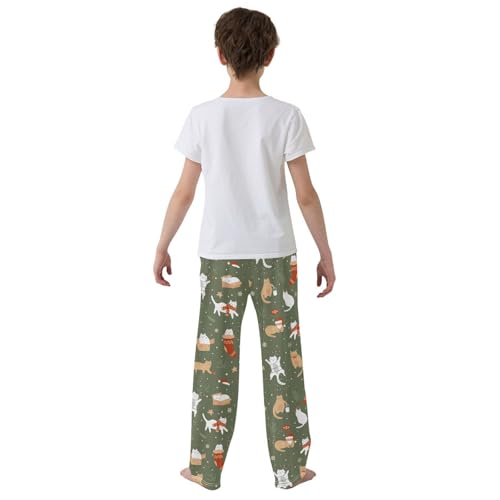 Christmas Cat Boys Long Pants Soft Trousers Elastic Waist Kids Lounge Bottoms with Pockets S-XL3