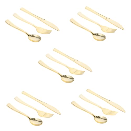 TIDTALEO 10セット 使い捨てパーティーカトラリー 金色プラスチック製フォークスプーン デザート用食器 誕生日や結婚式のテーブル装飾向け