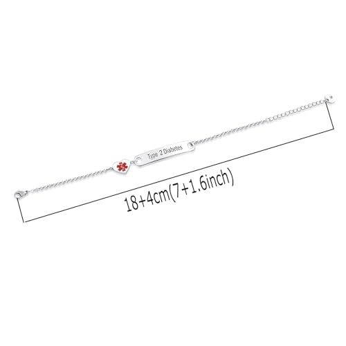 NARTGO Heart Medical Alert ID Bracelet for Women Emergency First Aid Health Alert Stainless Steel Adjustable Chain Bracelets2