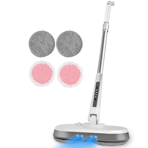 Cordless Electric Mop, Electric Spin Mop with LED Headlight and Water Spray,60 Mins Spin Power Scrubber Mops for Floor Cleaning,2000mAh Battery,350ml Water Tank,Light Weight,Standing Storage