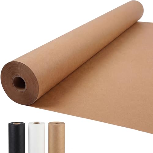 PerkHomy 48" x 2,220" (185') Brown Kraft Paper Roll for Craft Bulletin Board Paper Art Table Covering Crafting Gift Wrapping Bouquet Packing Parcel 70GSM 50LB (Brown, 48" x 185')