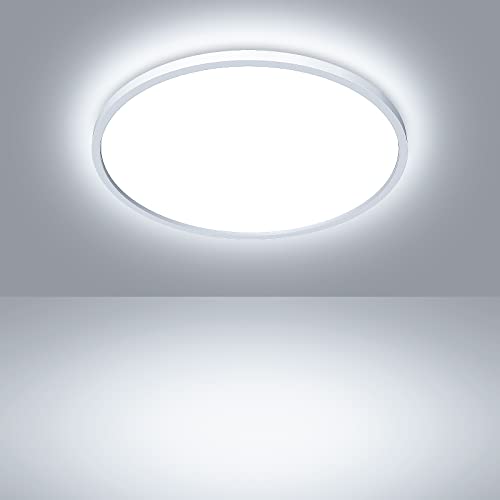 OTREN Plafon Luz LED Techo, Lampara Downlight Panel Superficie 5000K, Plafones Redondo Modernas 18W 2400LM IP44 para Salón Oficina Cocina Dormitorio Baño Pasillo Balcón, Blanca, Ø20*2.3CM Cover