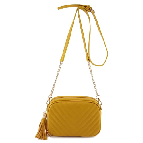 Image of Simple Shoulder Crossbody Bag With Metal Chain Strap And Tassel Top Zipper