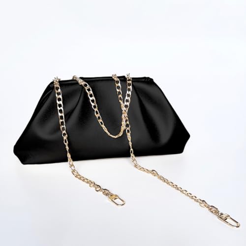 Image of BRYCTSISEN Pleated Evening Vegan Leather Clutch Handbag Purse Metallic PU Cloud Shoulder Bag for Women Evening Purse Handbag