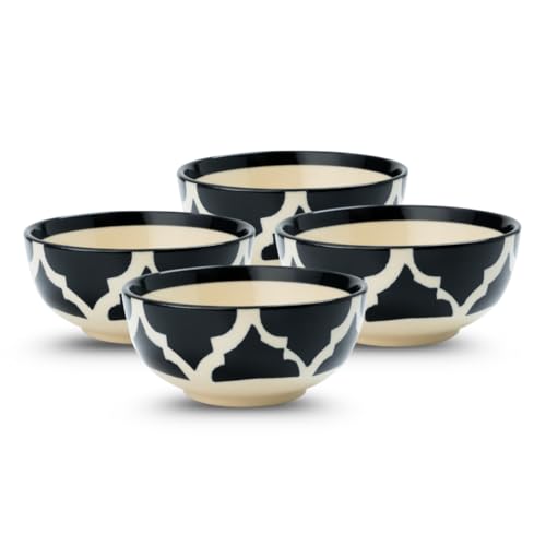 Image of Ceramic Bowl Set | 4-Piece Lightweight Crockery for Daily Use | Charcoal Black Ramen & Snack Bowls (200ml Each) | Elegant Microwave & Dishwasher Safe | Perfect Christmas & New Year Gift