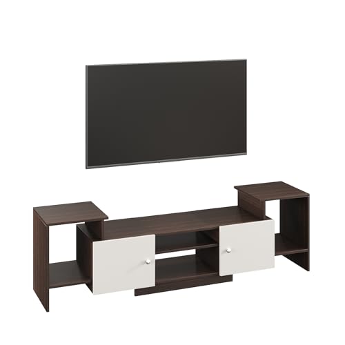 Image of FURNEASER Eptimal Engineered Wood TV Entertainment Unit for 75 Inch TV | Floor TV Stand & Cabinet with Shelves and Doors | Modern TV Unit (Wenge & White)