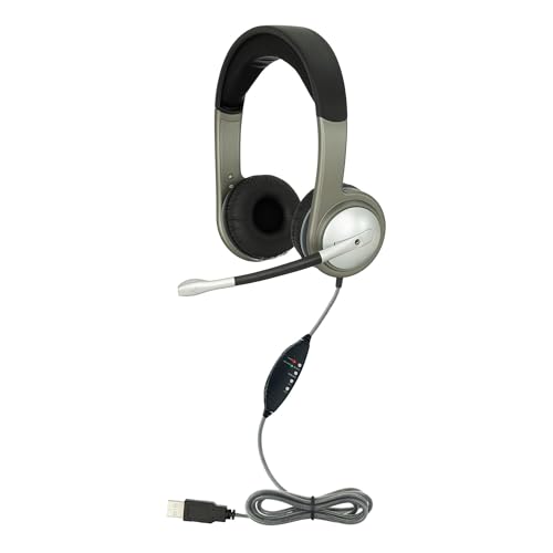 Image of Egghead Deluxe Multimedia USB Headset with Leatherette Ear Cushions, Adjustable Padded Headband, 360 Pivoting Earcups, Flexible Uni-Directional Microphone and USB Plug, Pack of 10