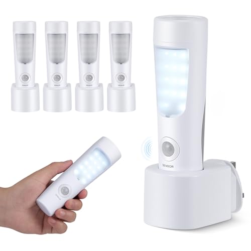 4-Pack Plug in Motion Sensor Night Light 4 in 1 Emergency Light with Rechargeable Base Bright Power Failure Light Portable Emergency Torch Plug in Night Light for Hallway Stairs Nursery Bedroom