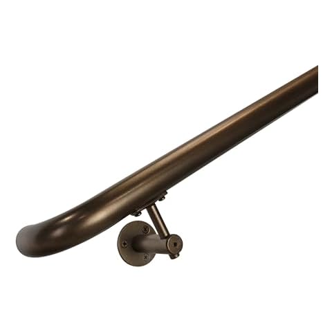 Industrial Aluminum 1.5 Inch Round ADA Complete Indoor/Outdoor Straight Handrail Grab Bar Kit, Returns to Wall (Bronze, 4 Foot Handrail) Cover
