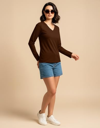 Image of JUNEBERRY Pure Cotton Regular Fit Solid Full Sleeve T-Shirt for Women & Girls (Sizes: S to 2XL)