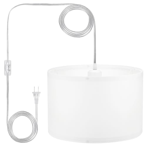 PATIKIL Plug in Pendant Light 15Ft Rope Cord Hanging Lamp Fixture with ON/Off Switch Fabric Shade E26/E27 Bulb Socket for Bedroom Kitchen Living Room White